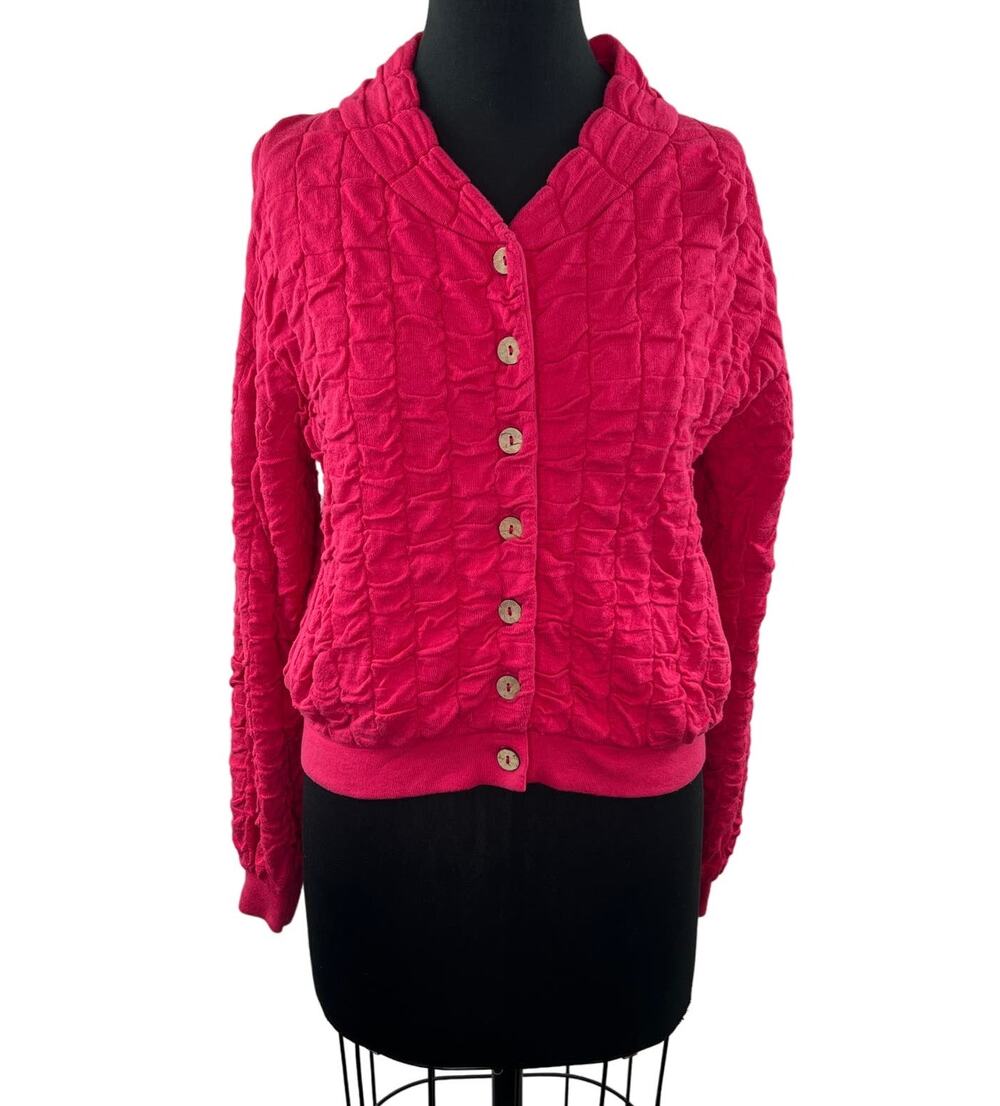 FP Beach Pink Cardigan Sweater Cotton Stretch Button Front Cropped Size Small S
